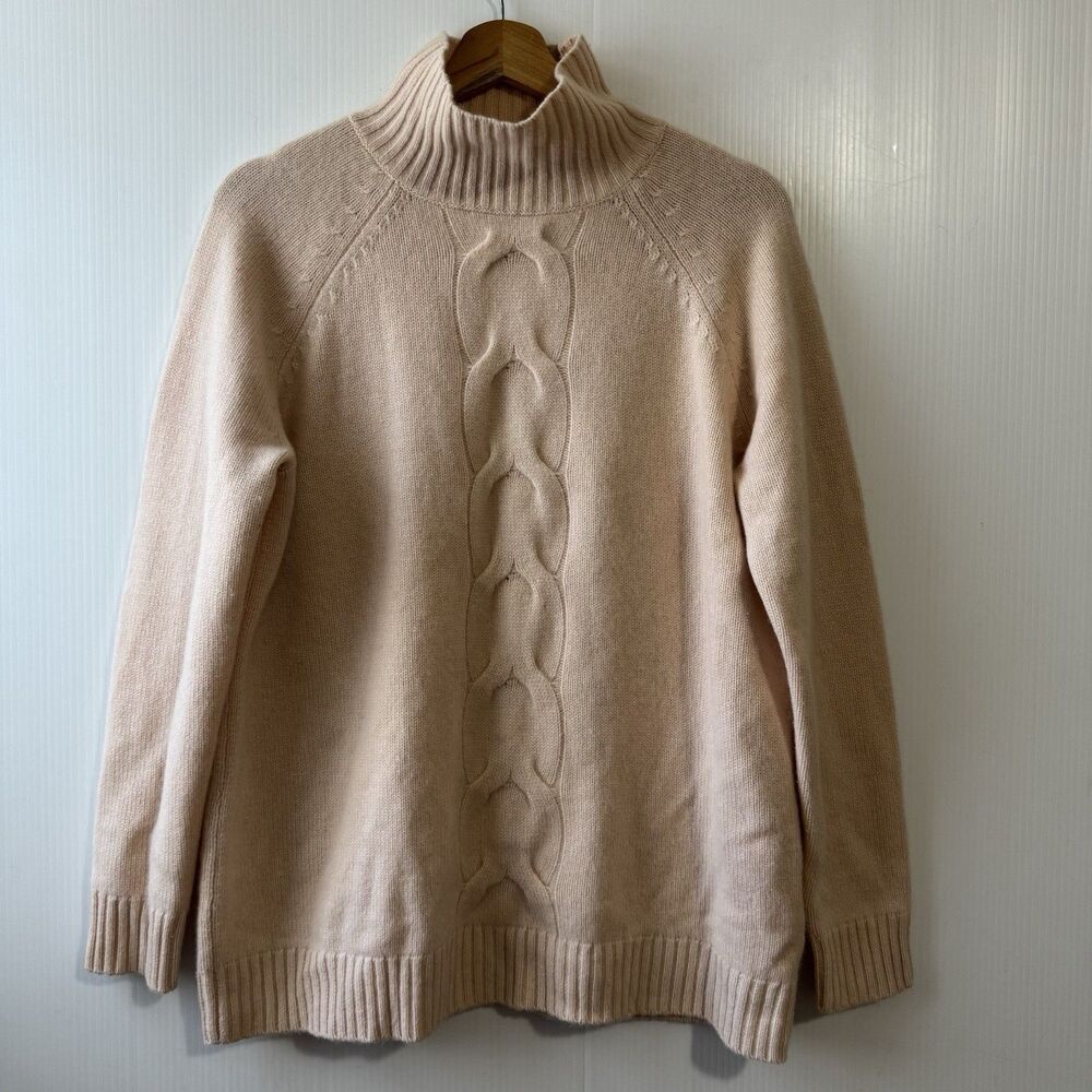 Garnet Hill 100% Cashmere Mock Neck Sweater Pullover Blush Pink S/M? Cable Knit